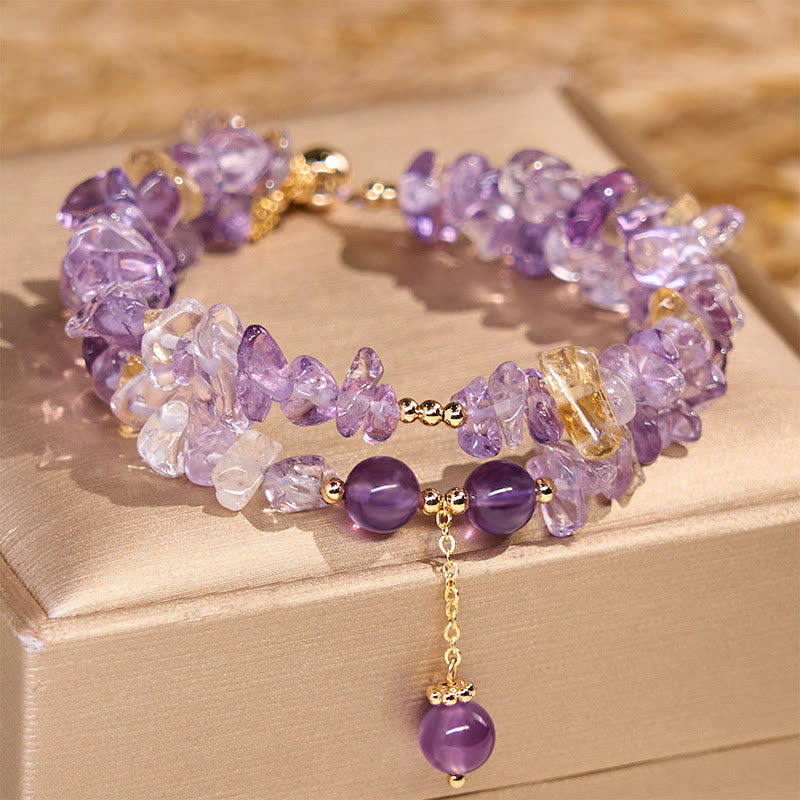 15–16 cm großes doppellagiges Meditationsarmband mit Amethyst und Citrin