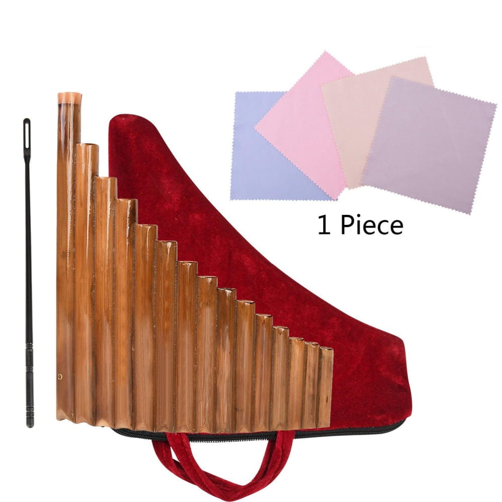 Pan Flute with Red Velvet Case and Cloth for 15 Pipe Bamboo G Key Traditional Instrument