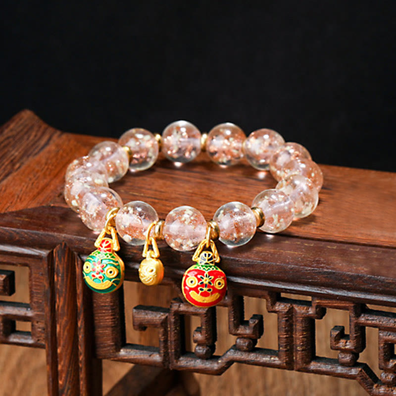 Gold Swallowing Beast Luminous Liuli Glass 12mm Bracelet