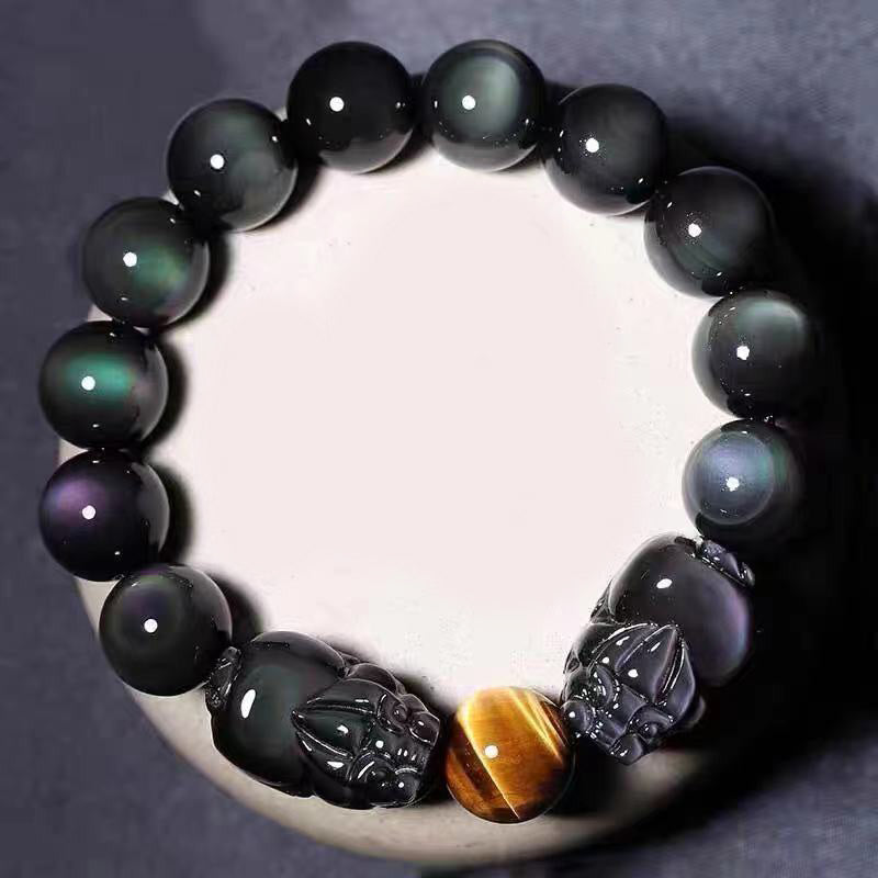 8 mm Regenbogen-Obsidian-Pixiu-Feng-Shui-Erdungsarmband