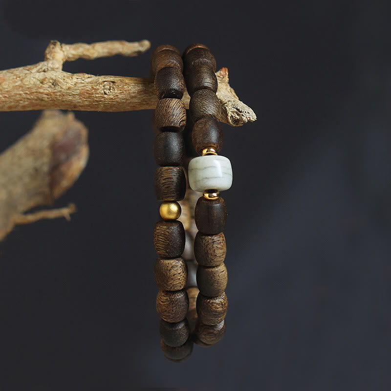 15 cm großes spirituelles Armband aus Adlerholz und 999 Gold, doppelt gewickelt
