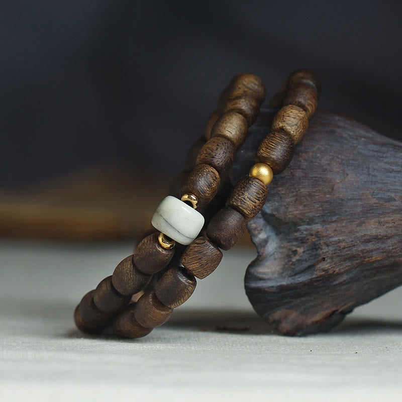 15 cm großes spirituelles Armband aus Adlerholz und 999 Gold, doppelt gewickelt
