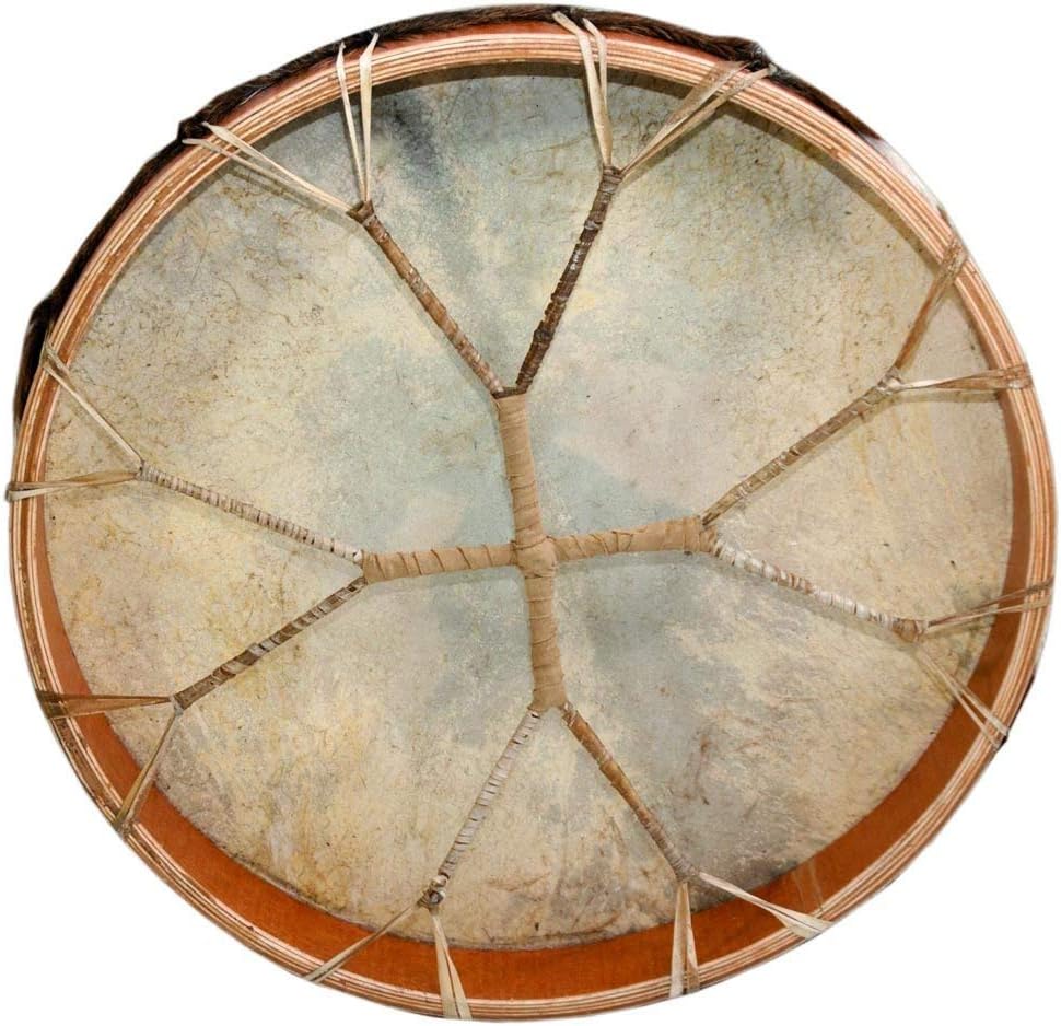 Traditional Native American frame drum with goat skin hair, perfect for shamanic rituals