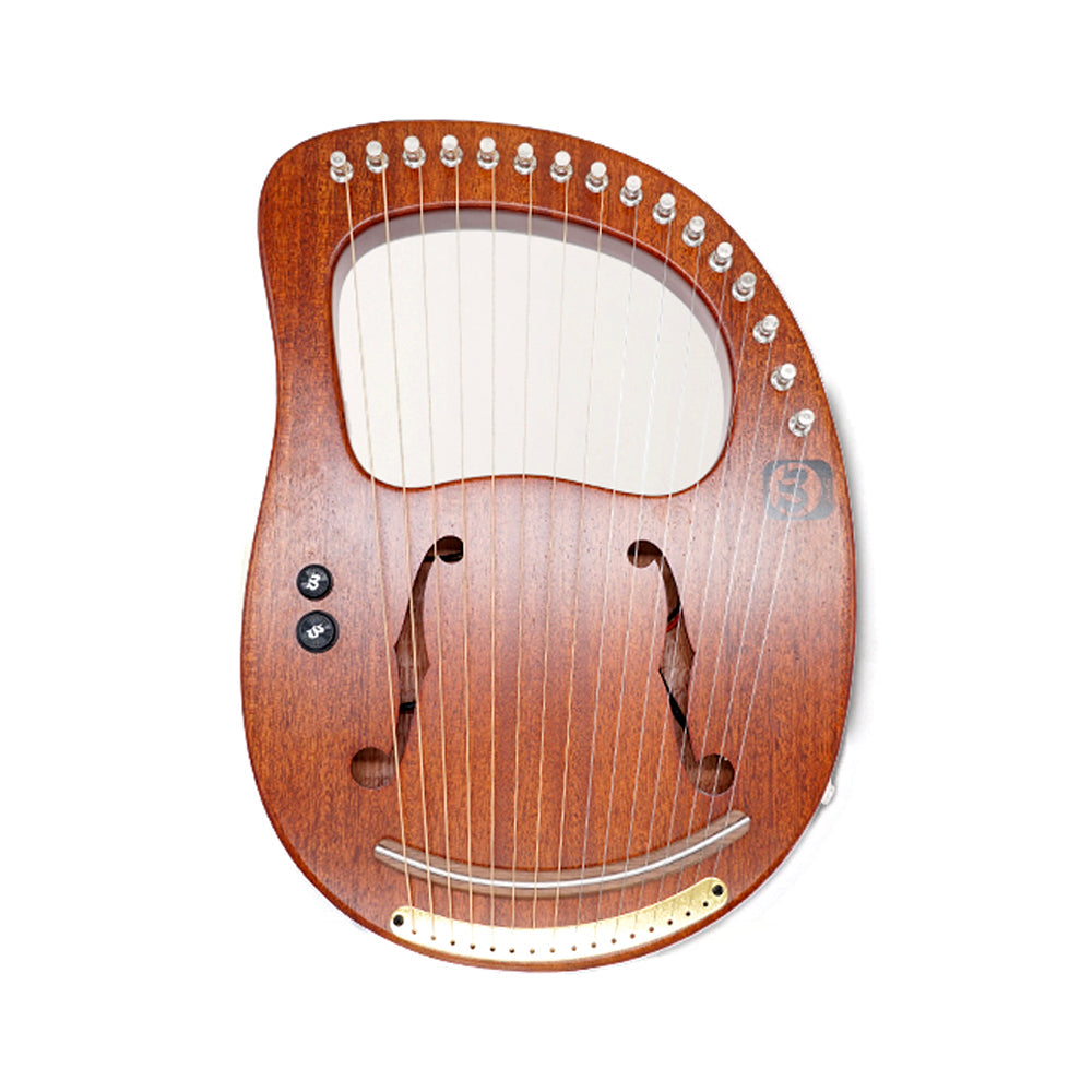 Wooden 16-String Mahogany Lyre Harp with sound holes and metal tuning pegs