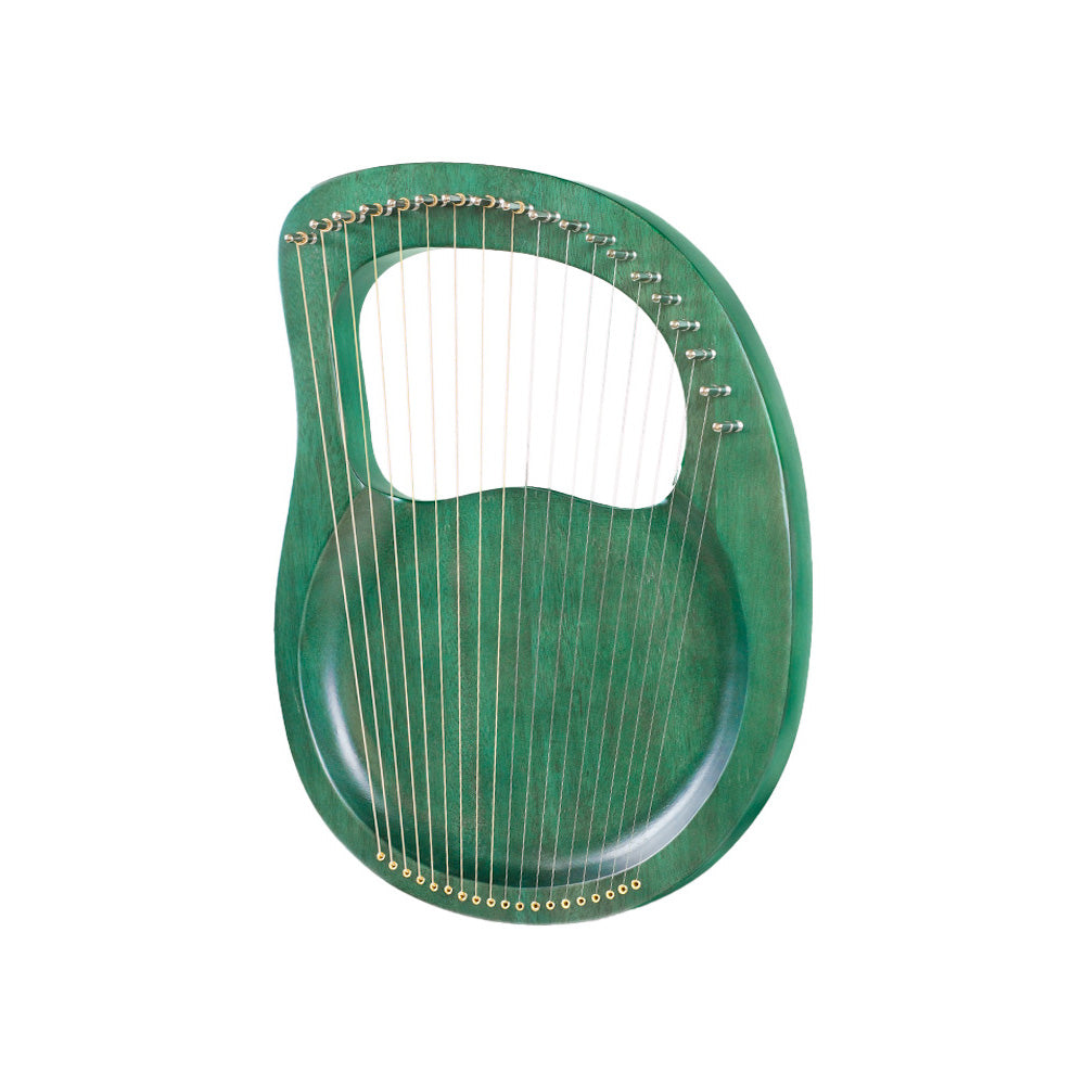 Green 16-String Wooden Lyre Harp Instrument for Beginners with metal strings