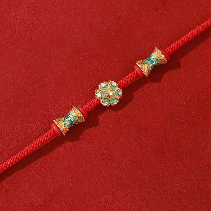 925 Sterling Silber Lotus Trommel Armband mit rotem Seil | Neuanfänge