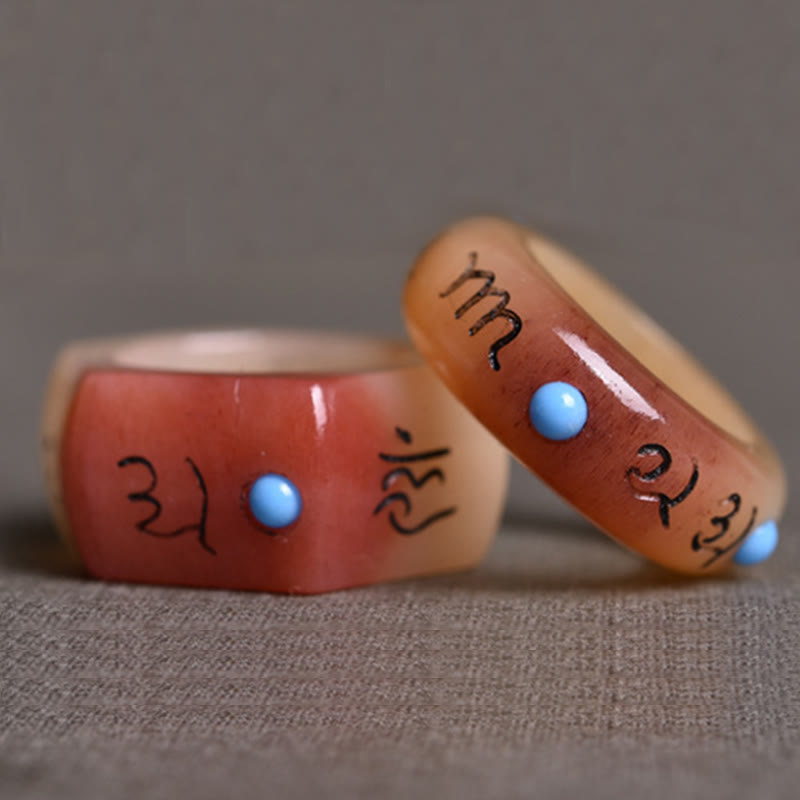 16mm Kamelknochen Om Mani Padme Hum Mantra Ring Unisex