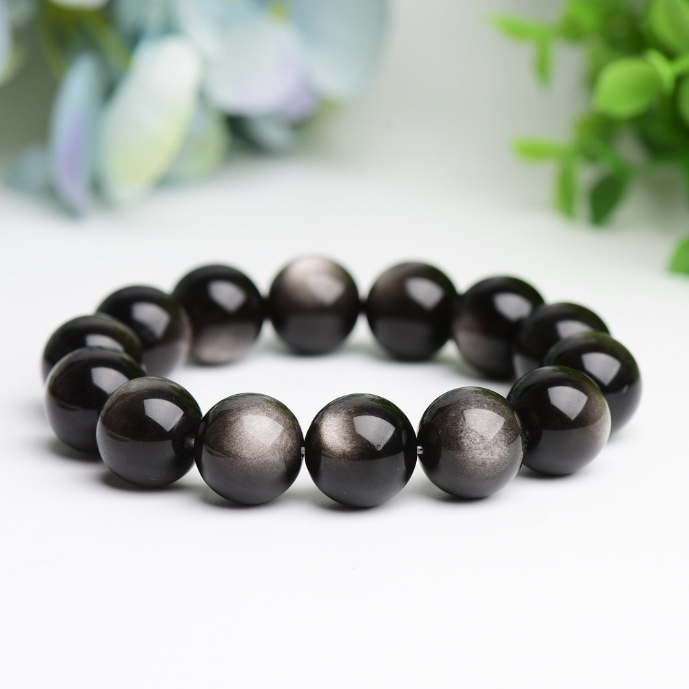16mm Silver Obsidian Bracelet for Protection & Grounding