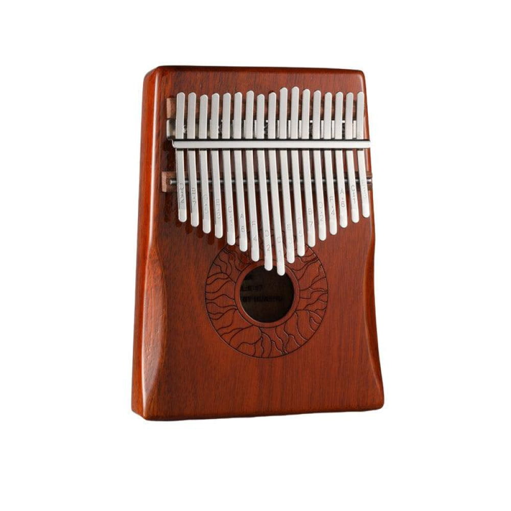 Wooden 17 Key Acacia Kalimba thumb piano with metal tines and circular design