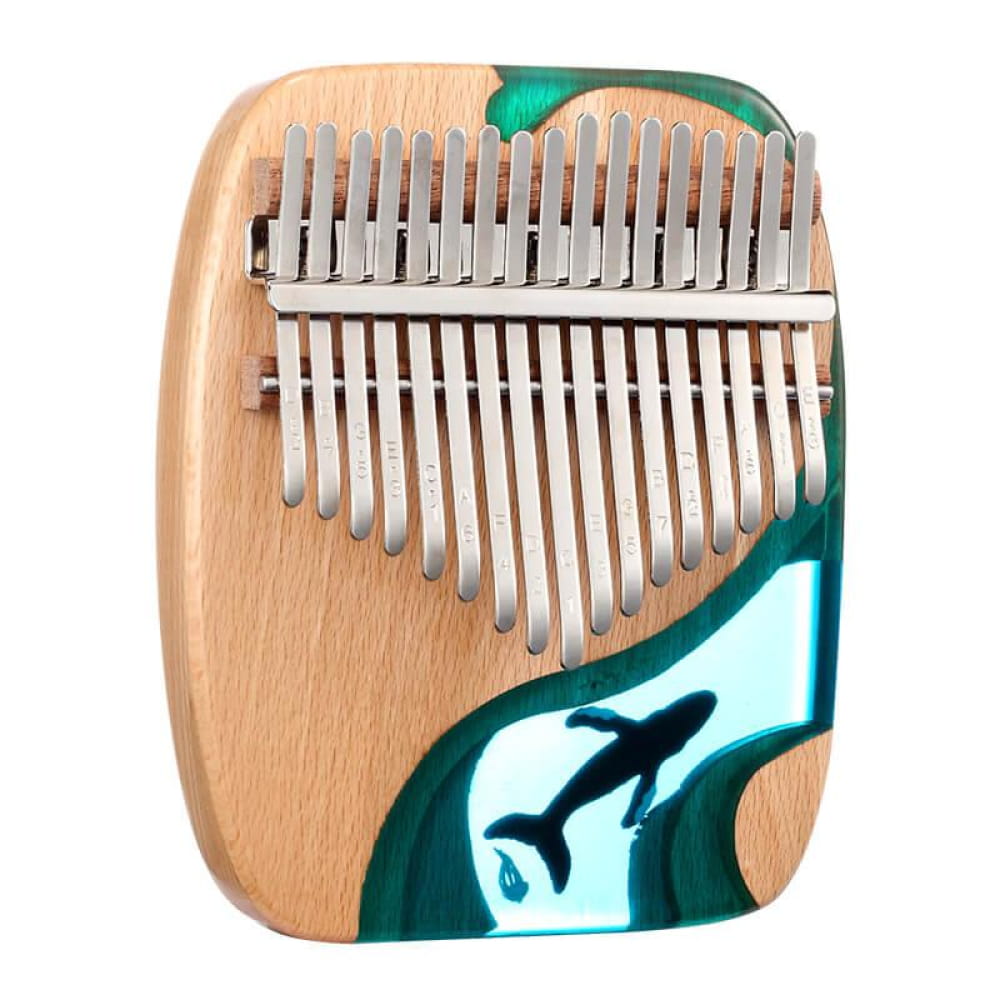 Wooden Kalimba thumb piano with teal whale design in Deep Sea Blue color