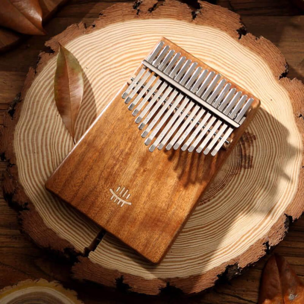 Wooden Kalimba with Metal Tines in Ascending Order, 17 Key Hollow C Tone, Walnut Wood