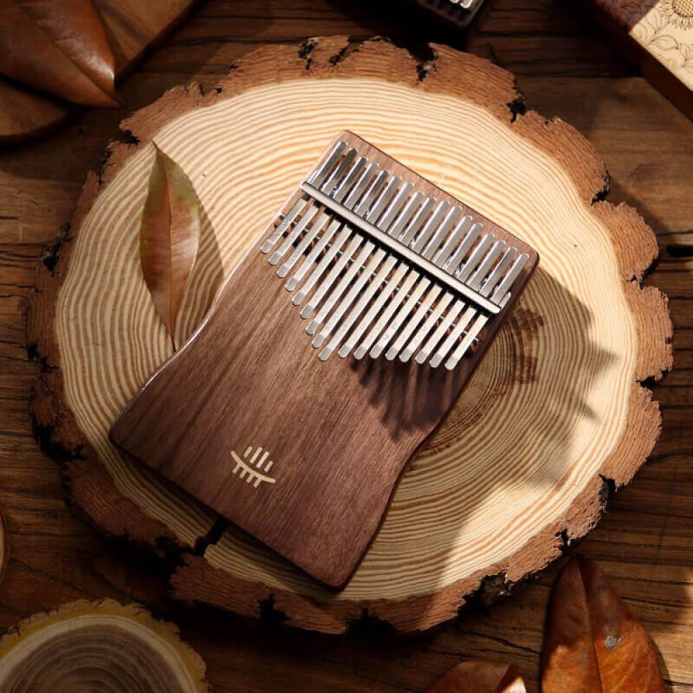 Wooden 17 Key Walnut C Tone Thumb Piano with metal tines for music enthusiasts