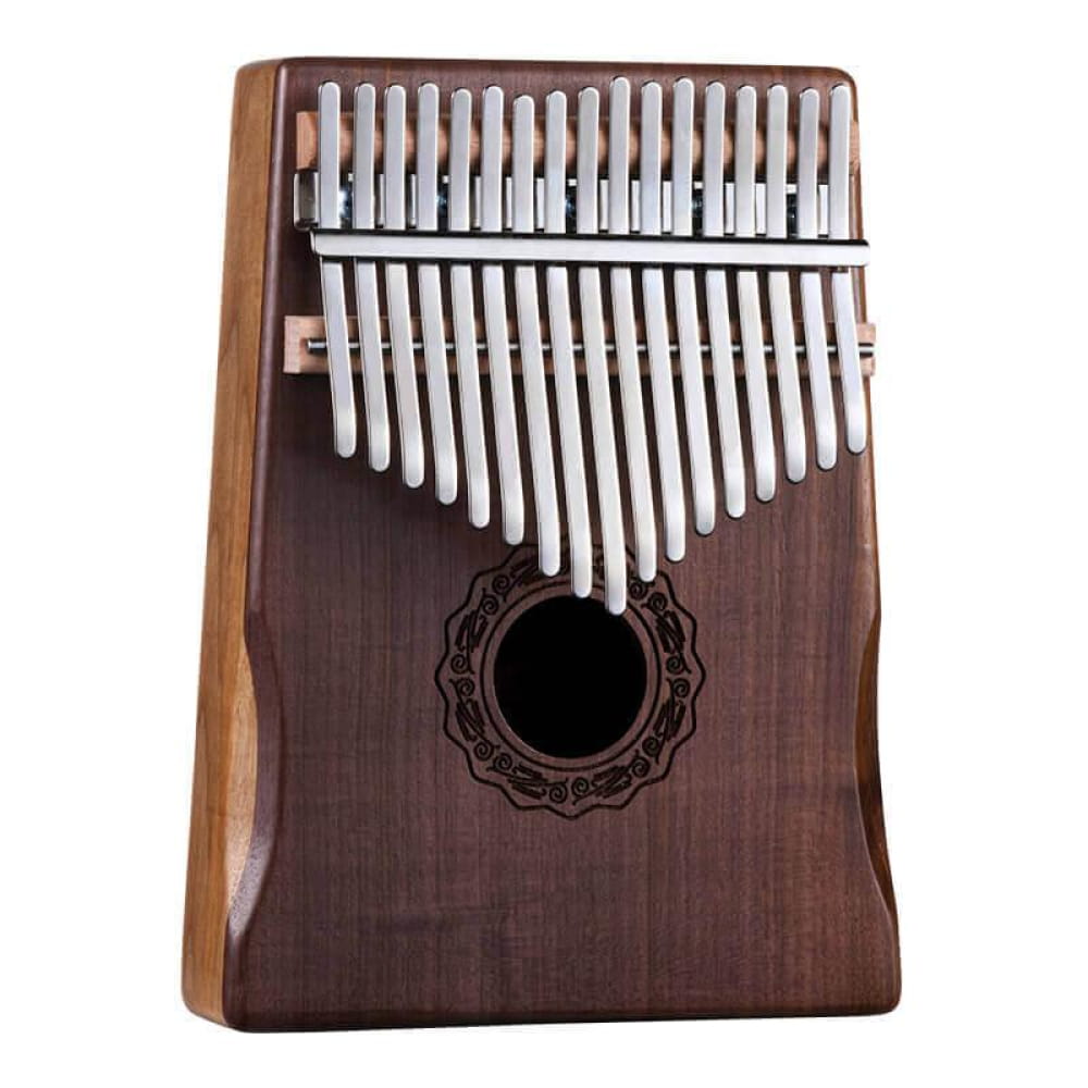 Wooden 17 Key Walnut Round Hole Kalimba Thumb Piano with white metal tines