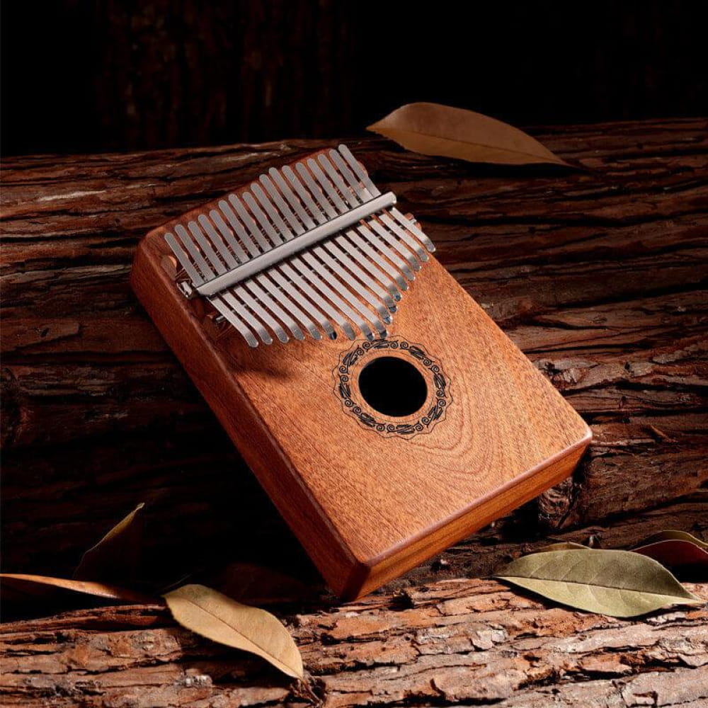 Wooden 17 Key Yellow Sandalwood Kalimba Thumb Piano with metal tines and sound hole