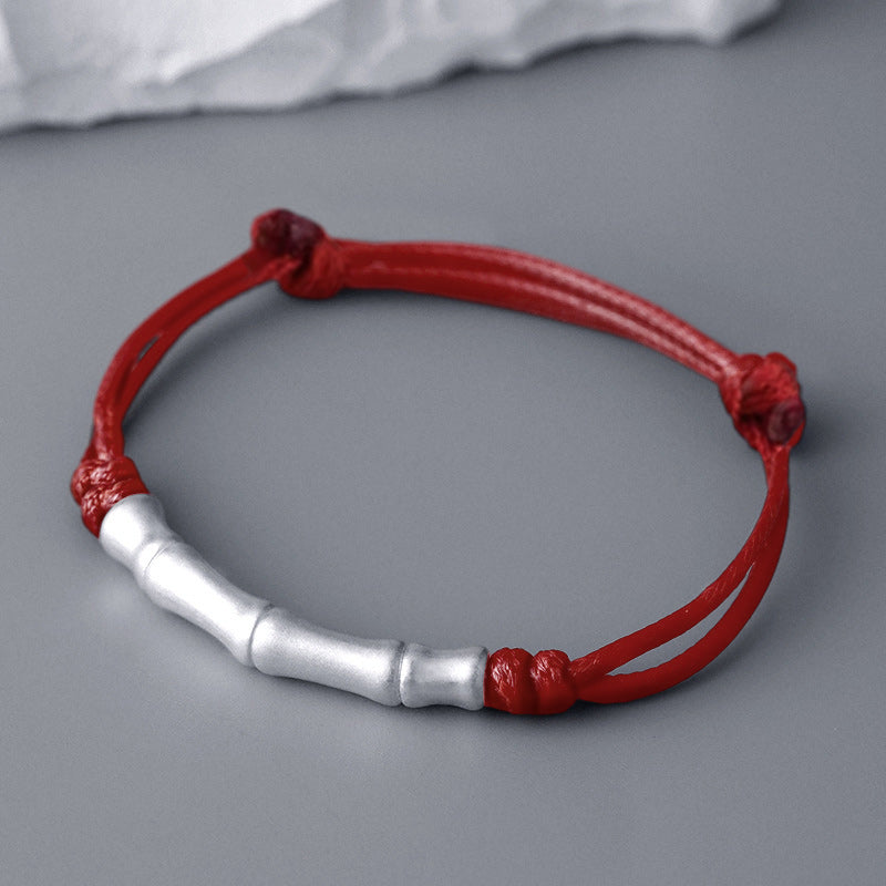 999 Sterling Silver Bone Pattern Red String Bracelet for Luck and Protection