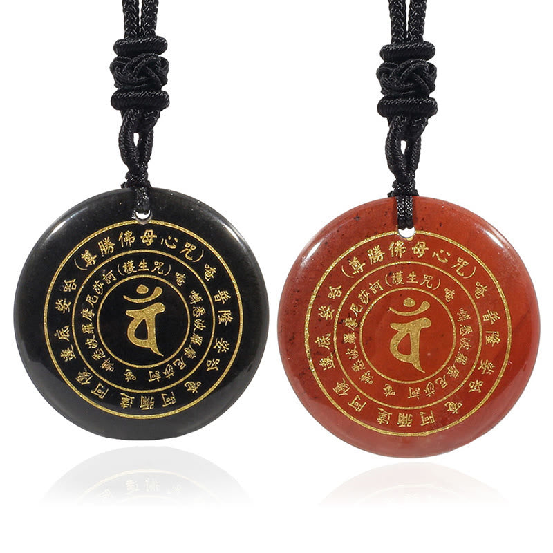 Obsidian Necklace with Sanskrit Mantra Pendant for Strength & Balance