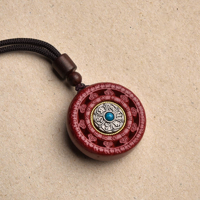 Cinnabar Om Mani Padme Hum Rotatable Pendant Necklace & Key Chain