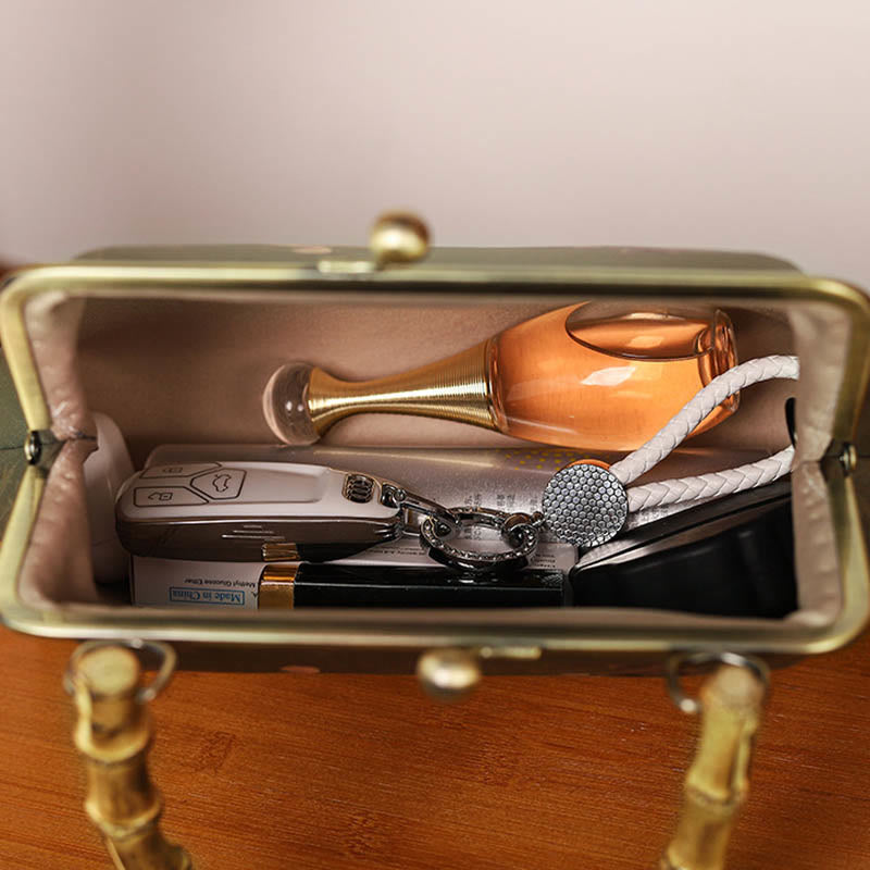 Green Plants Mountains Umhängetasche mit Bambusgriff in Grün