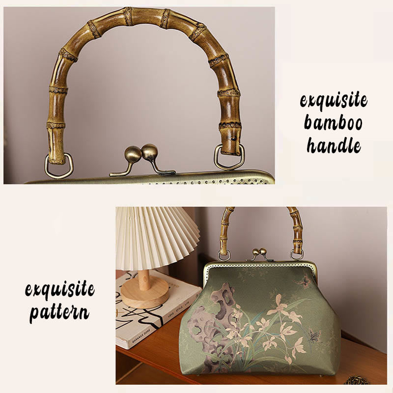 Green Plants Mountains Umhängetasche mit Bambusgriff in Grün