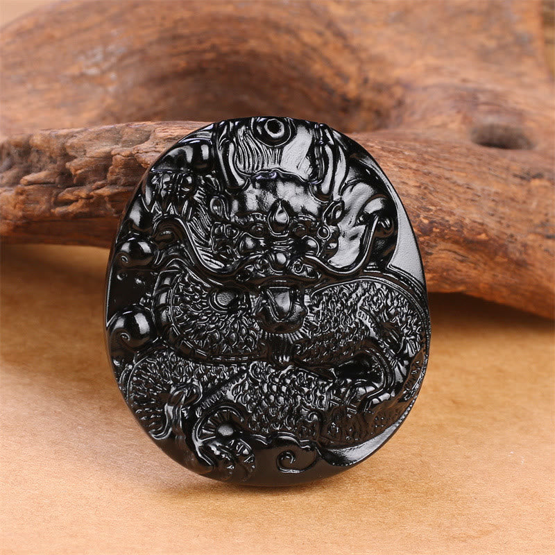 Black Obsidian Dragon Necklace for Protective Strength