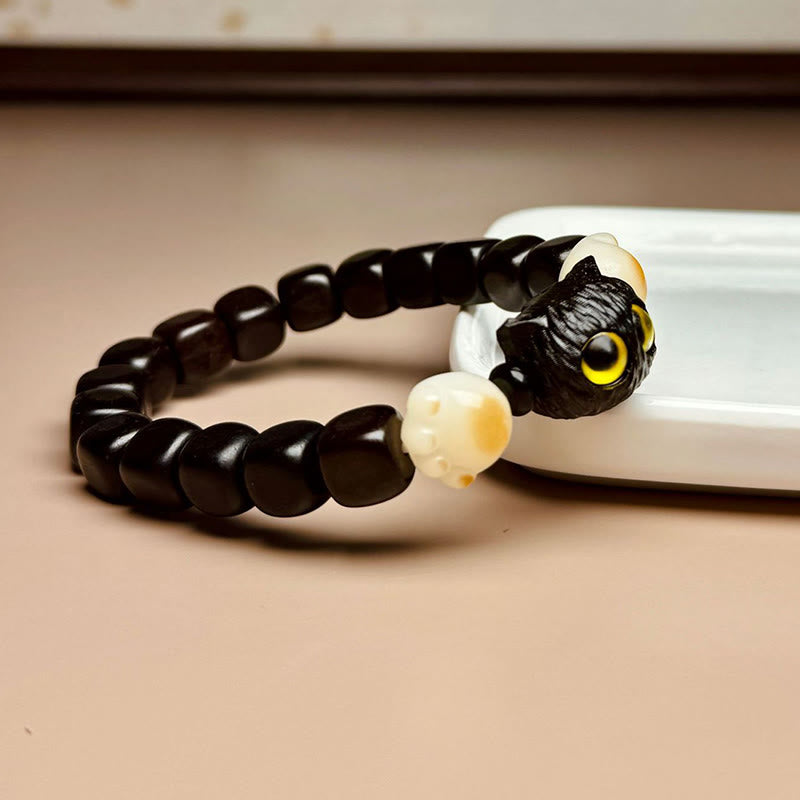 Bodhi Seed Ebenholz-Katzen-Friedensarmband, 14–16 cm