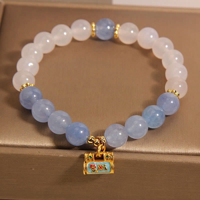 White Agate Aquamarine Protection Bracelet 14-18cm