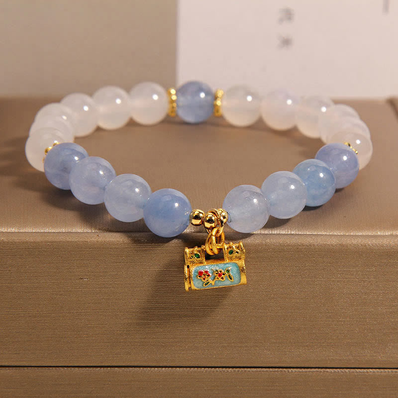 White Agate Aquamarine Protection Bracelet 14-18cm
