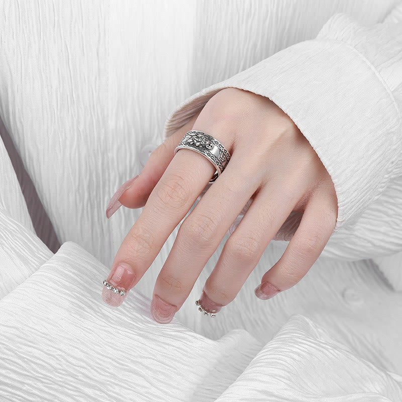 925 Sterling Silver Adjustable Pixiu Ring for Wealth