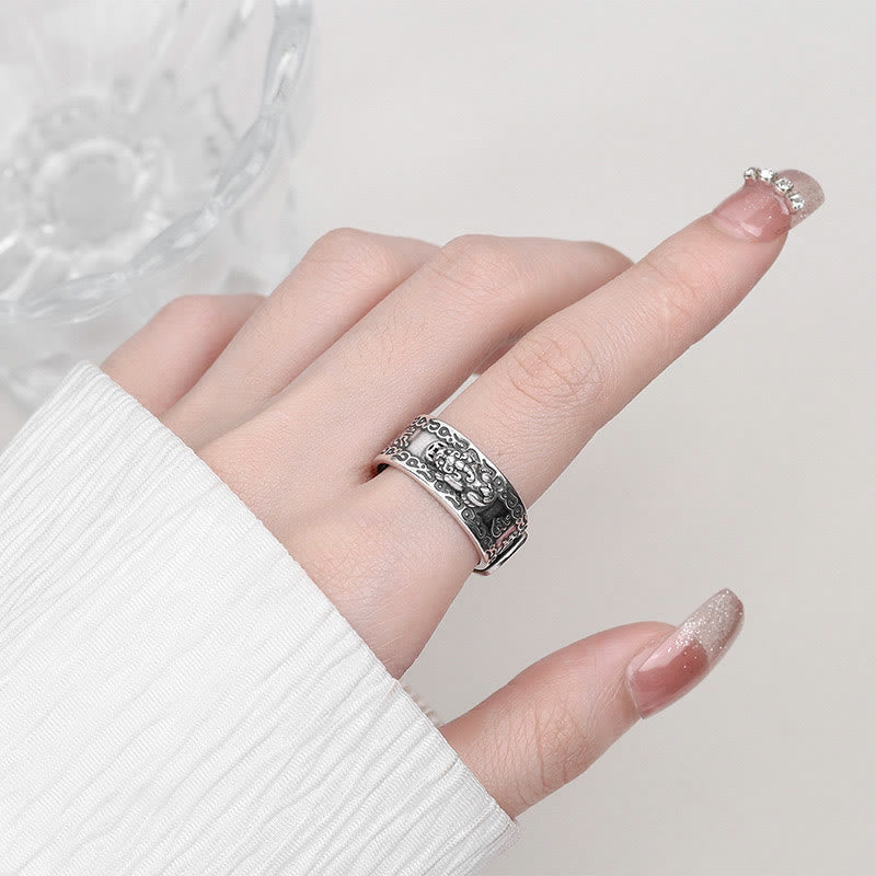 925 Sterling Silver Adjustable Pixiu Ring for Wealth