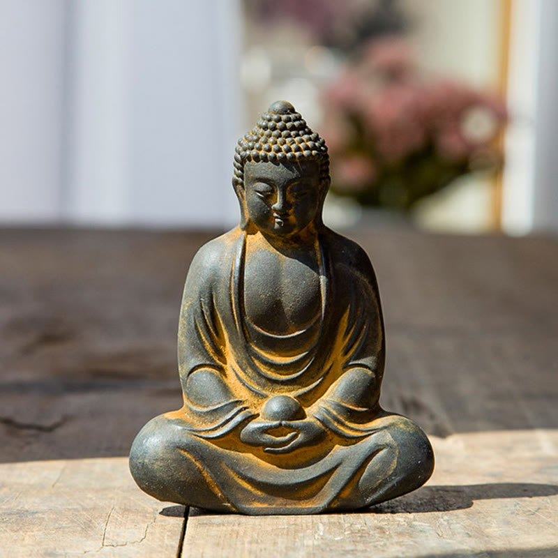 Meditierende Buddha-Statue, Eisenpulver, Kunstharz, 10 cm, Serenity Décor