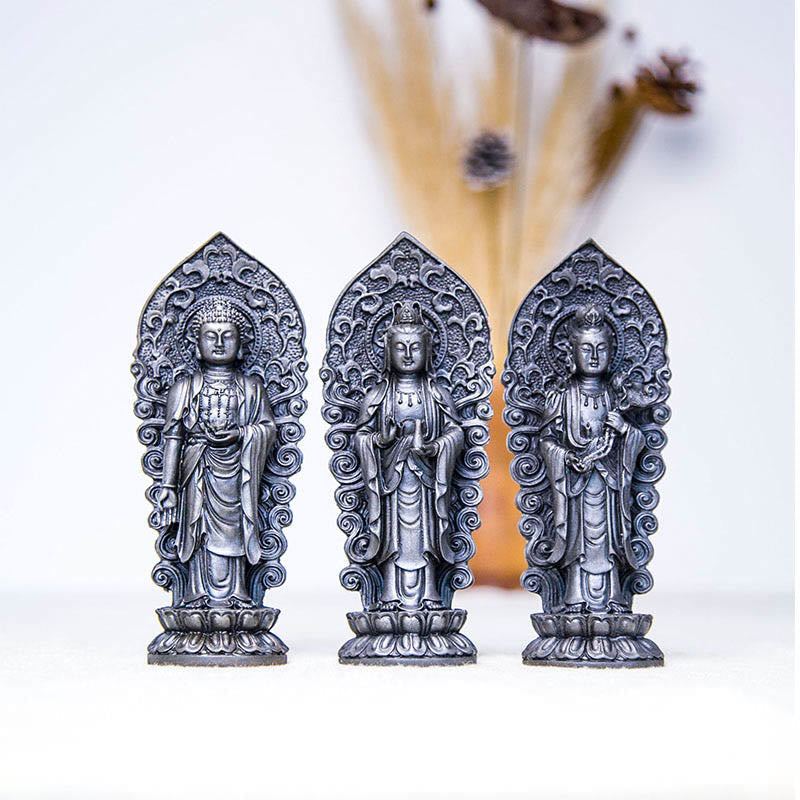 Handmade Amitabha Guanyin Iron Powder Buddha Statue 18cm