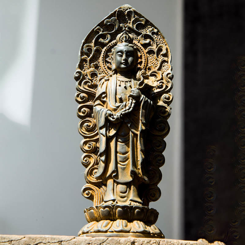 Handmade Amitabha Guanyin Iron Powder Buddha Statue 18cm