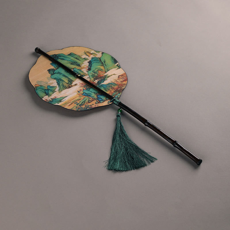 Handgefertigter Zen-Fächer aus Bambus, 23 cm, rollbar, mit kunstvollem Design