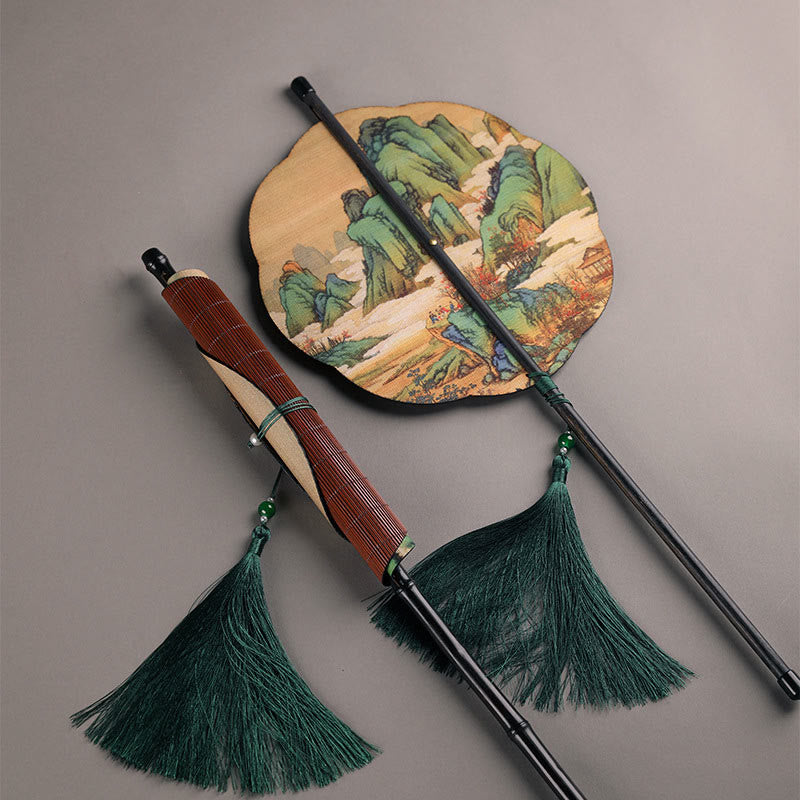 Handgefertigter Zen-Fächer aus Bambus, 23 cm, rollbar, mit kunstvollem Design