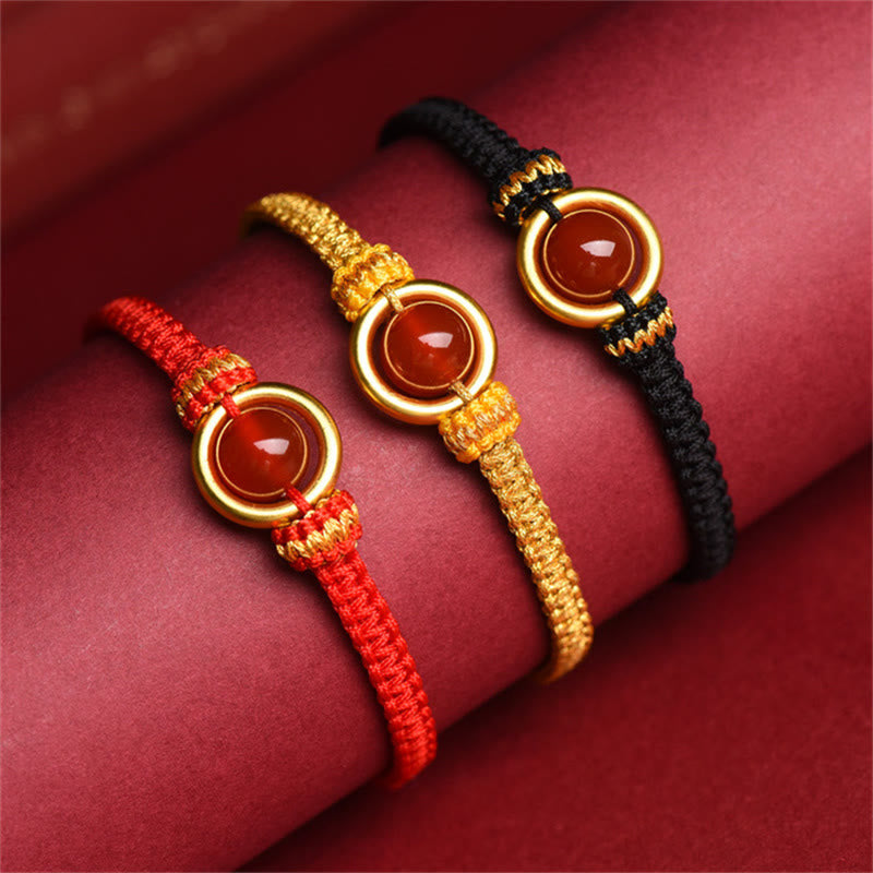 Red Agate Peace Buckle Bracelet with Calming Rope 14-18cm