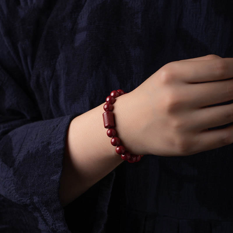 Natürliches Zinnober-Herz-Sutra-Armband 8 mm Meditation