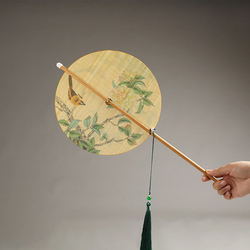 Handmade Bamboo Folding Fan 24cm with Koi Fish Lotus Design