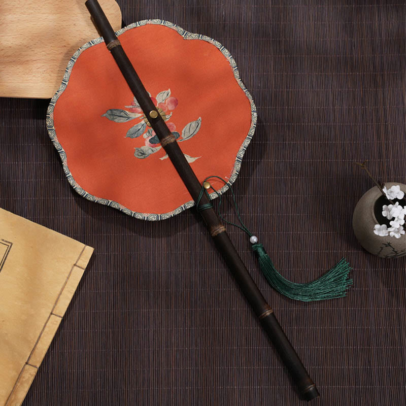 Kirschbambus-Blattfächer mit Traubenmuster | Zen-Dekor