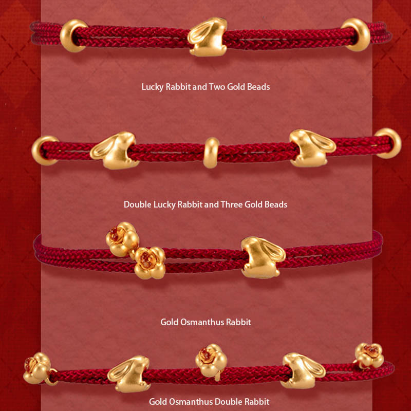 999 Gold Glückskaninchen Rote Schnur Armband für Glück