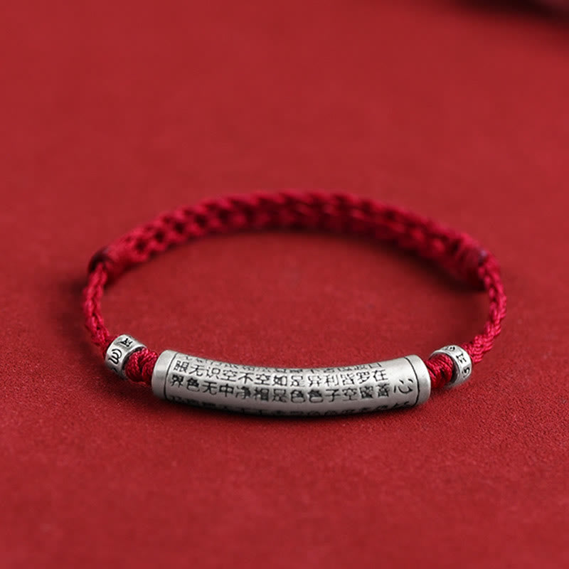 999 Sterling Silver Om Mani Padme Hum Heart Sutra Rope Bracelet