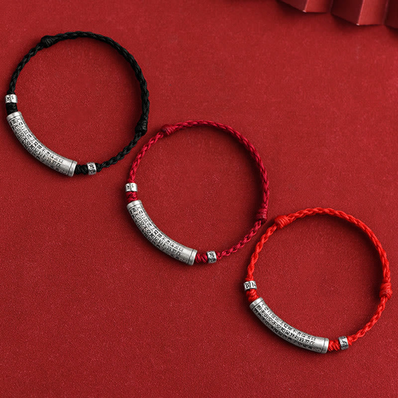 999 Sterling Silver Om Mani Padme Hum Heart Sutra Rope Bracelet