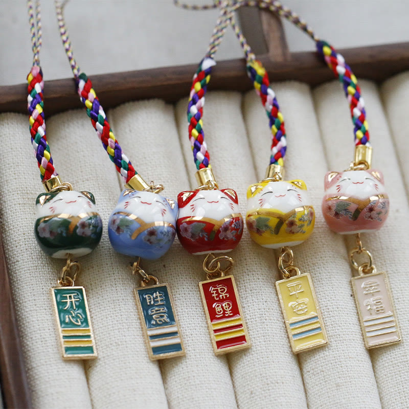 Keramik Glückskatze Telefon Hängende Dekoration für Reichtum