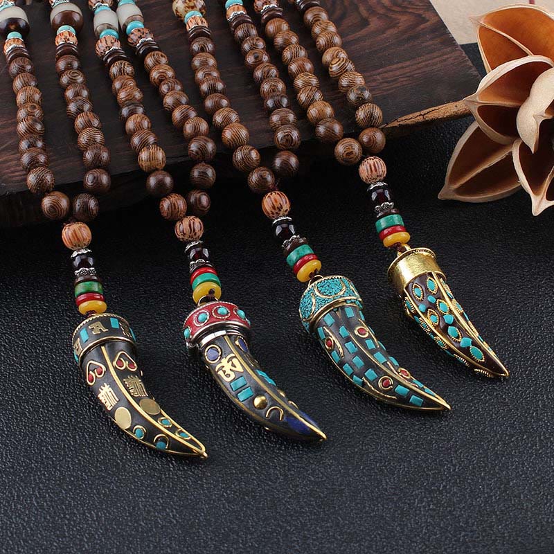 Wenge Wood Om Mani Padme Hum Necklace for Spiritual Protection