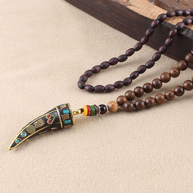 Wenge Wood Om Mani Padme Hum Necklace for Spiritual Protection