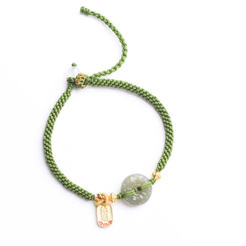 Grünes Jade-Armband mit Peace-Schnalle für Wohlstand und Ausgeglichenheit