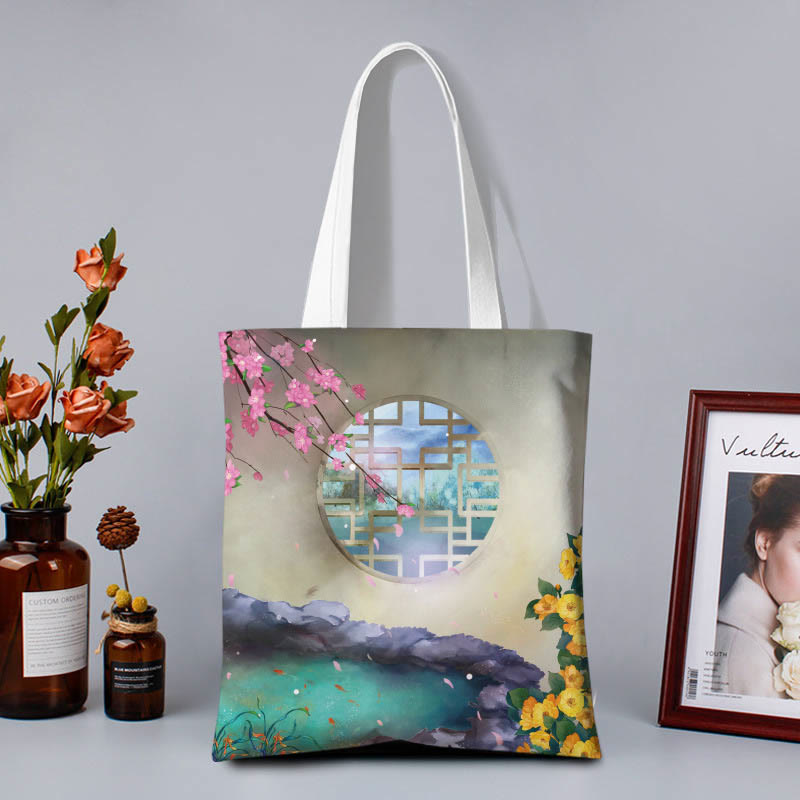 Canvas Colourful Shoulder Bag with Artistic Nature Prints