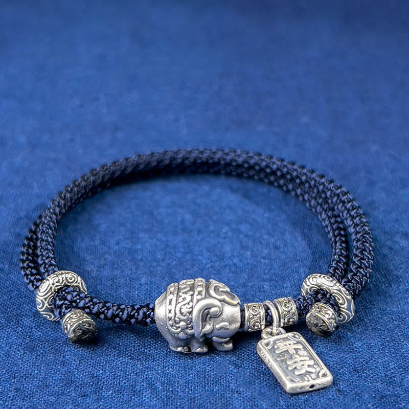 925 Sterling Silver Elephant Protection Amulet Bracelet