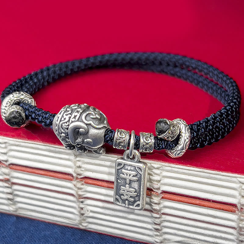 925 Sterling Silver Elephant Protection Amulet Bracelet