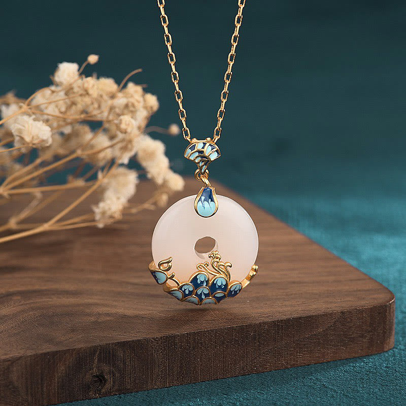 Halskettenanhänger mit Peace-Schnalle aus weißer Jade für Harmonie und Glück