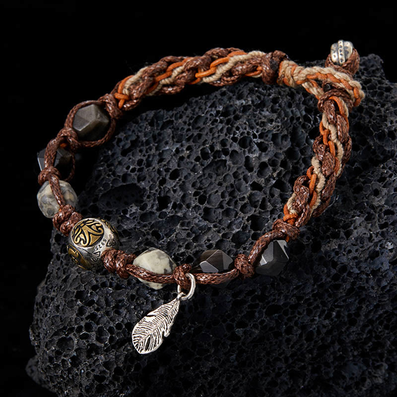 12.5mm Silver Sheen Obsidian Braided Bracelet for Grounding